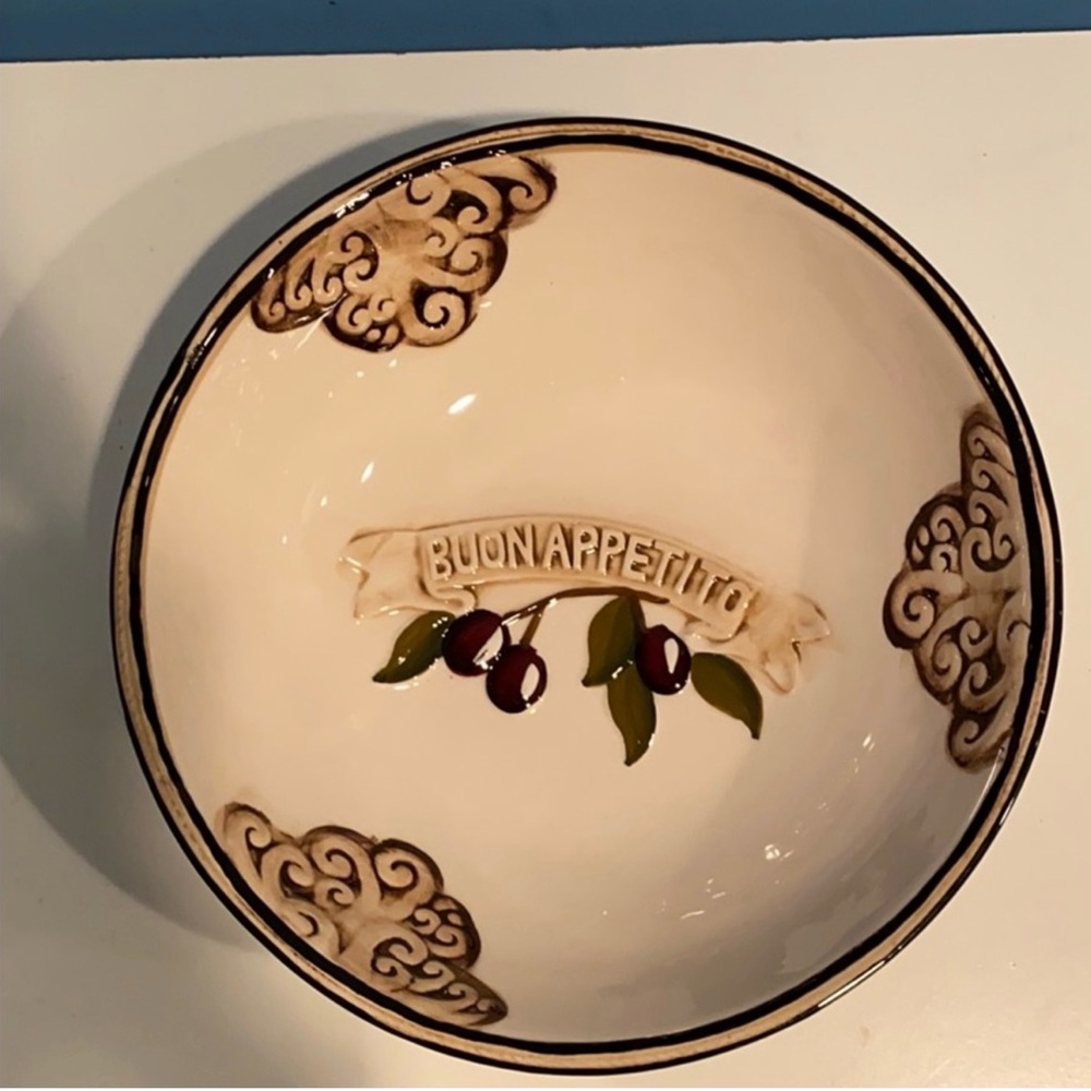 D’Lusso Buon Appetito Ceramic Serving Bowl - Cream with Olive Motif